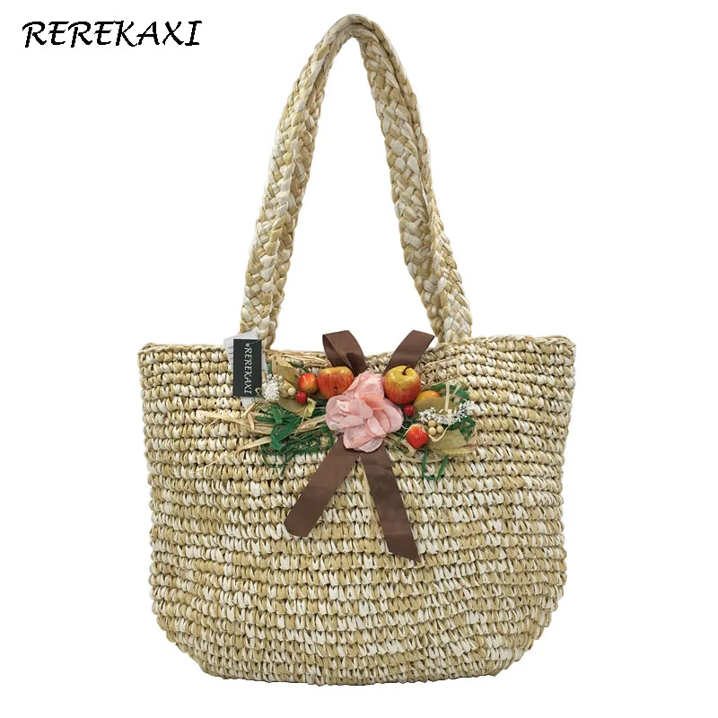 

REREKAXI Women High Capacity Messenger Bag Weave Shoulder Bag Ladies Beach Straw Bags Luxury Handbags Woman Bags Designer