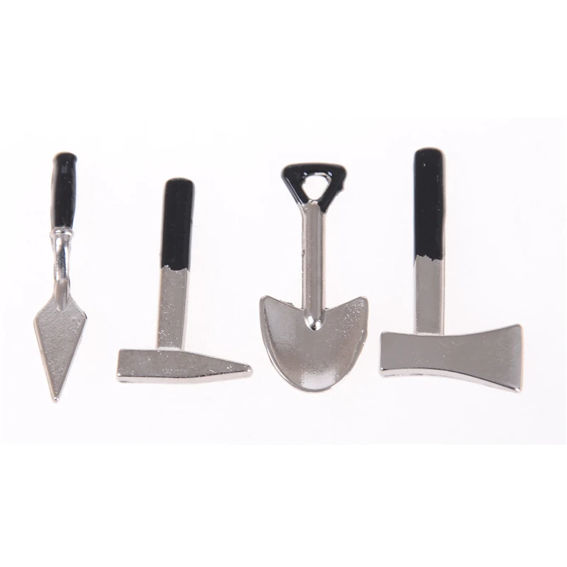 4pcs/set Kids Hand Tool Toys 1:12 Mini Axe Shovel Hammer Furniture Dollhouse Miniature DIY Builders Toys Doll Accessories