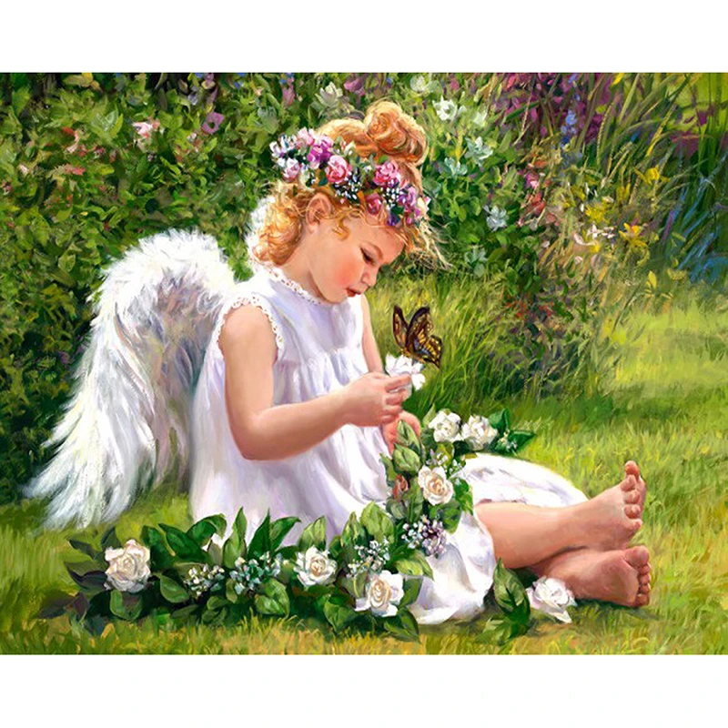 Baby-Angel-Paintings-Diamond-Painting-Rose-Butterfly-Angel-Flower-Garden-Grass-A-Picture-Of-Rhinestones-Coloring