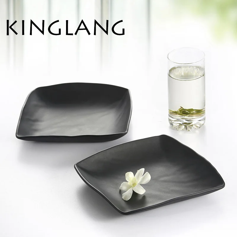 

2sizes melamine square shape dinner plate for Japanese restaurant MELAMINE black matt finishing dish tableware