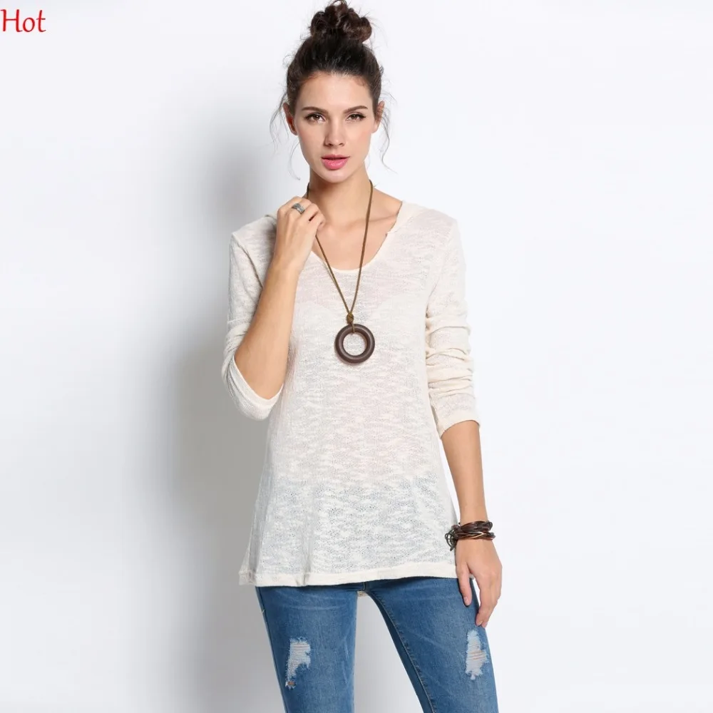 New Summer T shirt Women See though Tees Style Thin Loose Pullover Long
