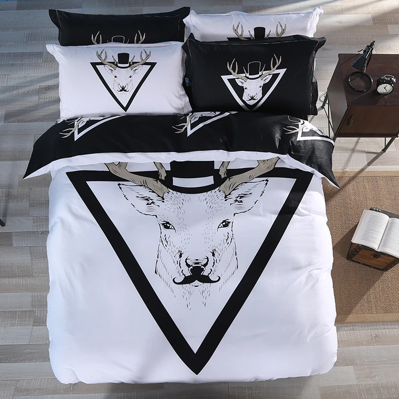 

Mr. Antelope Printed White Black Reversible Bedding Set 3 or 4 pcs Single Queen King Duvet Cover Bed Sheet Pillowcases Bed Linen