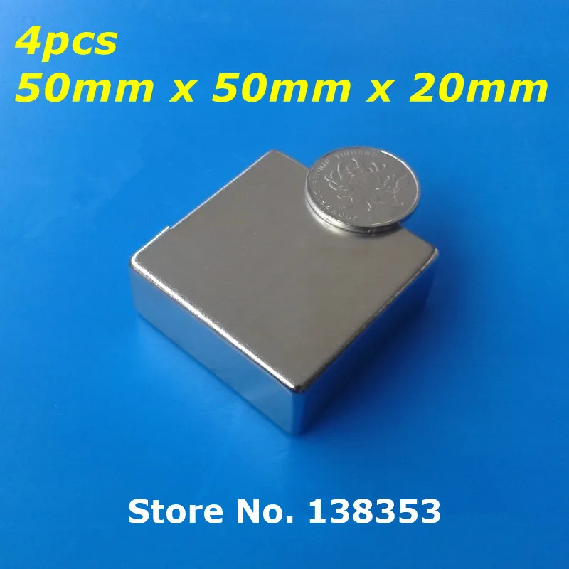 

Wholesale 4pcs Super Strong Neodymium Square Block Magnets 50mm x 50mm x 20mm N35 Rare Earth NdFeB Cuboid Magnet