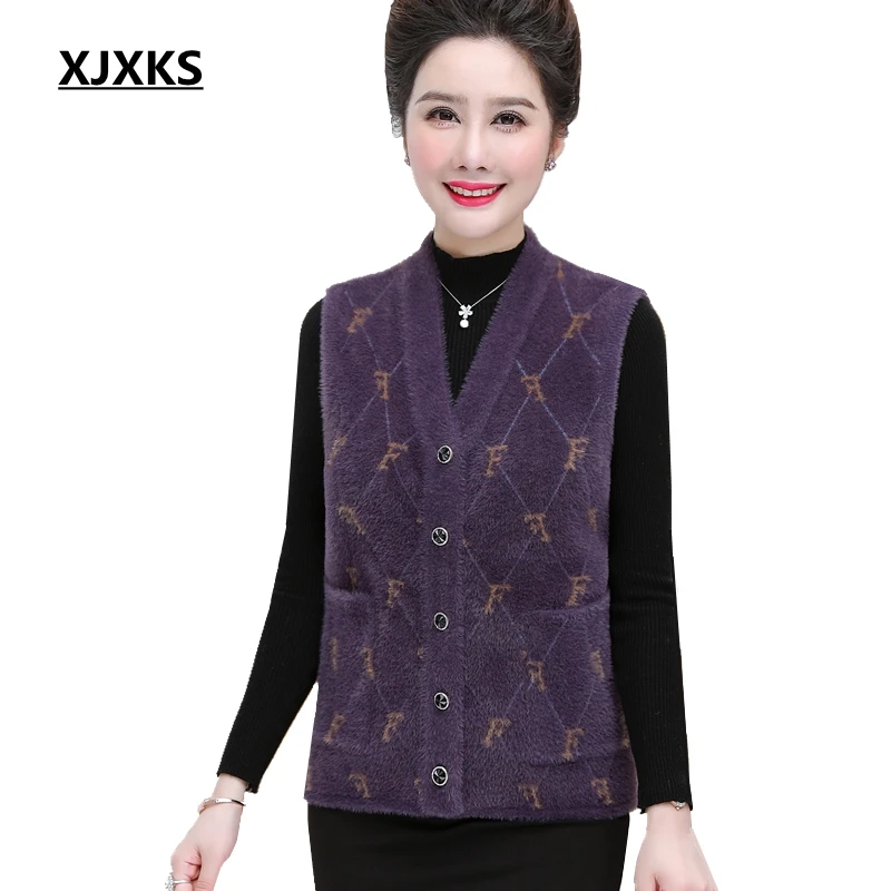 

XJXKS Woman Sweater Autumn And Winter 2019 Oversized Sweater Fashion Cashmere Cardigan Pockets Sleeveless Women Sweater