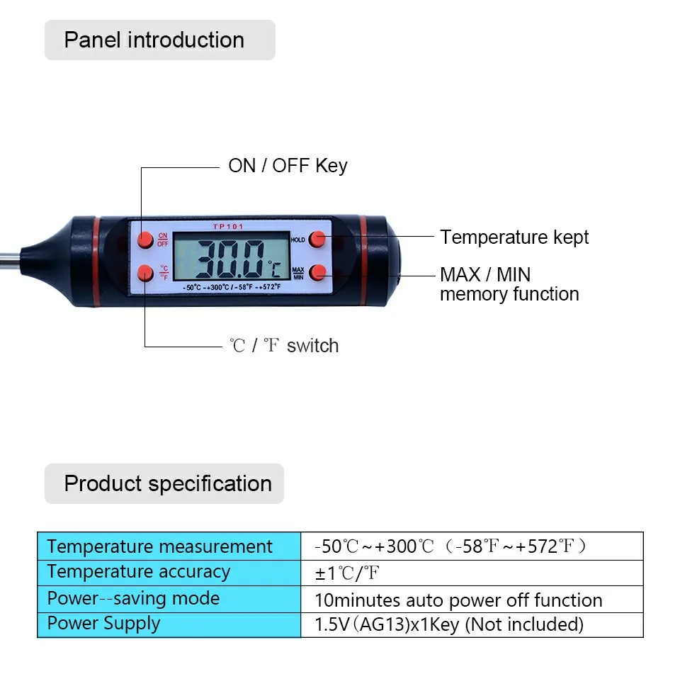 OUTEST цифровой термометр для мяса, для приготовления пищи, кухни, барбекю, зонд, вода, молоко, масло, жидкая печь, термометр TP101
