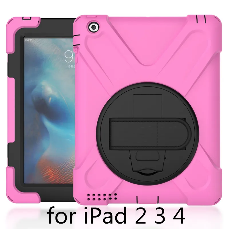 Чехол для Apple ipad 2 3 4, ZAIWJ Safe Kids Armor At Мягкий противоударный силиконовый+ жесткий чехол для ipad 4/3/2 - Цвет: pink-Hai D-234