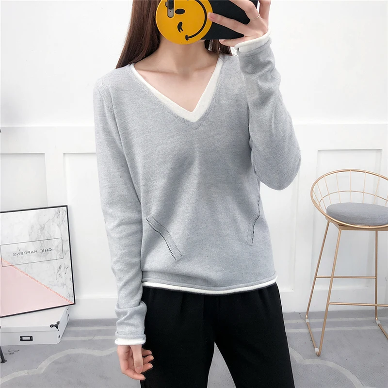 LHZSYY Spring Autumn New Women's Cashmere Sweater Fashion V-Neck Long-Sleeved Shirt Solid Color Wool Knit Pullovers Soft Sweater LHZSYY Spring Autumn New Women's Cashmere Sweater Fashion V-Neck Long-Sleeved Shirt Solid Color Wool Knit Pullovers Soft Sweater