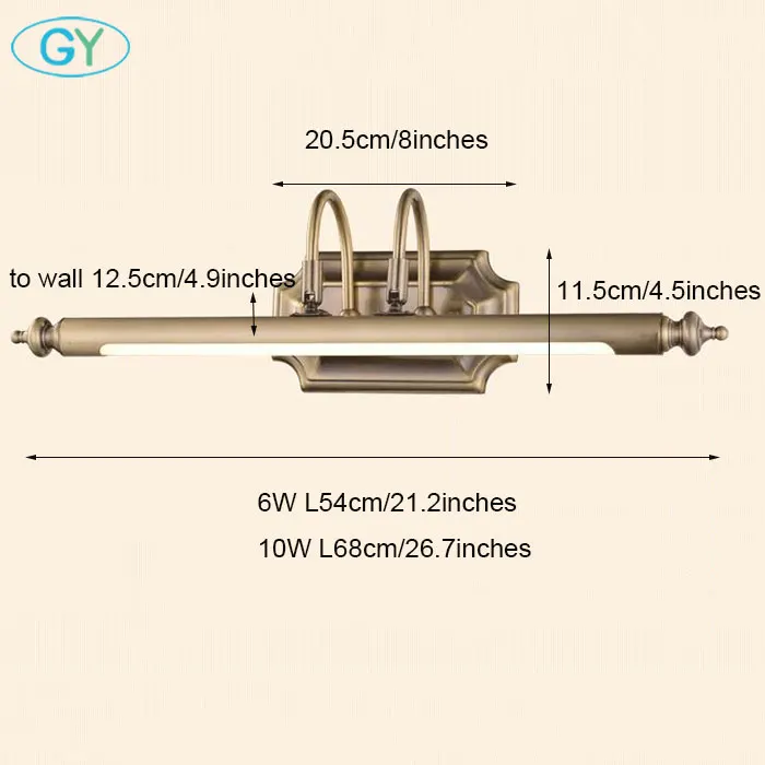 Новое винтажное светодиодное зеркальное освещение 6 Вт 10 Вт Европейский стиль бронзовое освещение для шкафа L54cm L68cm дневной белый настенный светильник для ванной комнаты