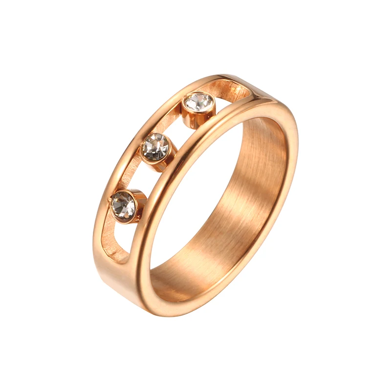 Персонализированные Три кристалла кольца для женщин розовое золото цвет нержавеющая сталь полированные женские свадебные кольца ювелирные изделия