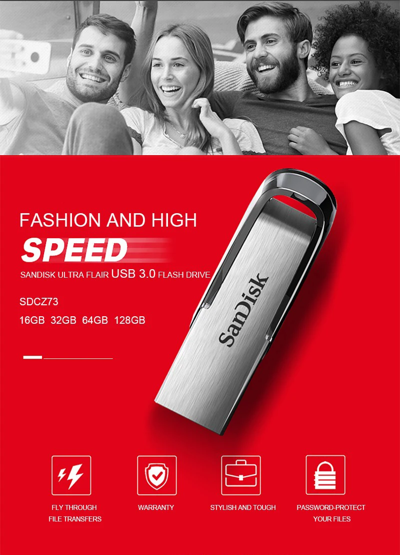 SanDisk CZ73 Ultra Flair флеш-накопитель USB 3,0 32 Гб 64 Гб 128 ГБ флеш-накопитель 256 ГБ высокоскоростная карта памяти 16 Гб