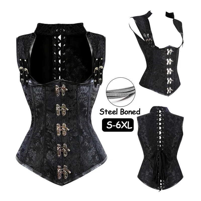 

Women's Gothic Steel Boned Heavy Duty Waist Trainer Overbust Corset Body Shaper for Weight Loss Bustier Plus Size Steampunk Tops