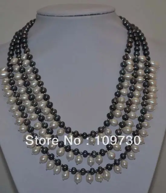 

Jewelry 002214 17-20" 3strds 6-7mm white & black freshwater pearl Necklace
