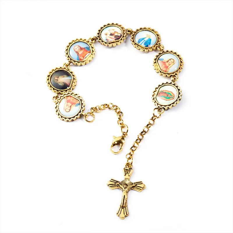 Золотой и серебряный крест браслет Иисус, Дева Мария изображение святого браслет для женщин и мужчин религиозные украшения Рождественский подарок
