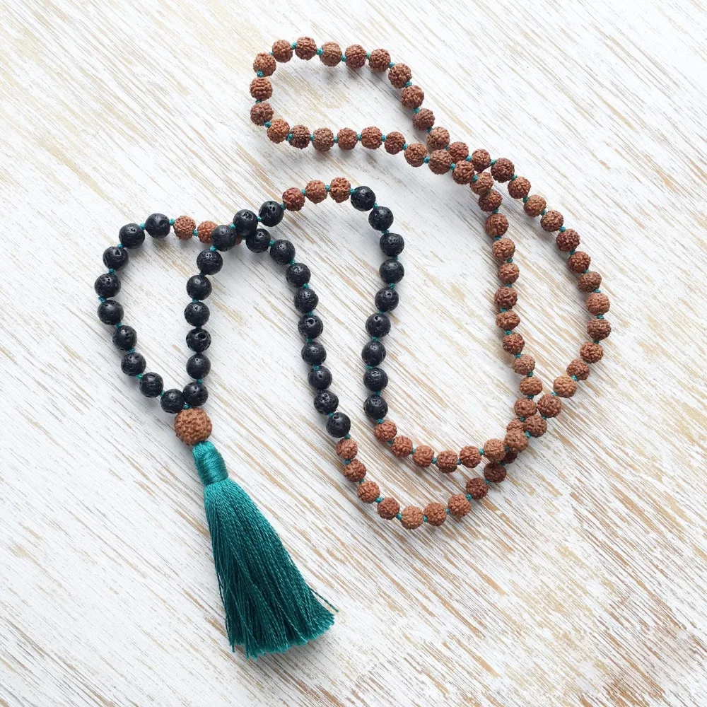6mm volcanic stone Vajra Bodhi 108 beads knotted tassel Mala necklace Religious 