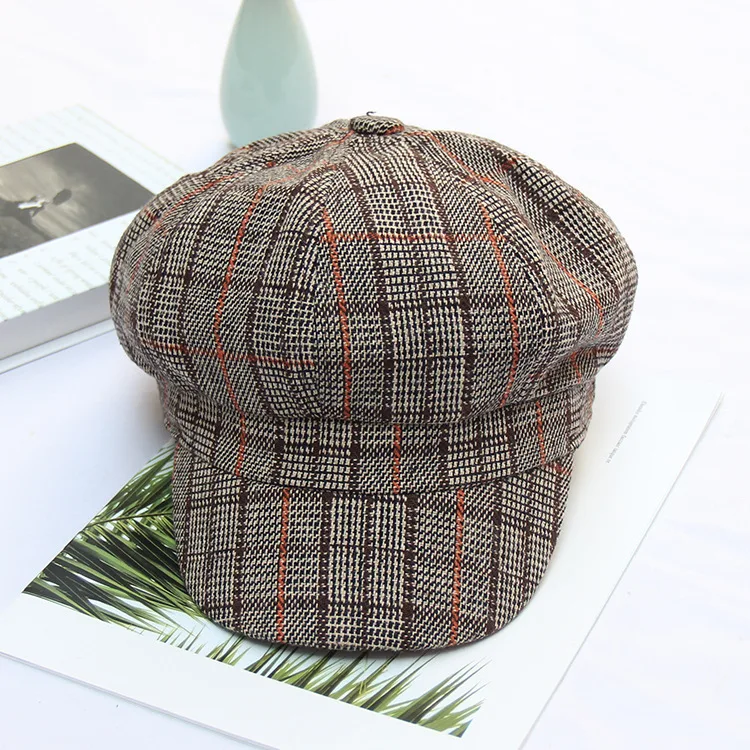 VISROVER модная шляпа в клетку с козырьком осенне-зимний винтажный шерстяной лоскутный берет для женщин в английском стиле шапка с рисунком