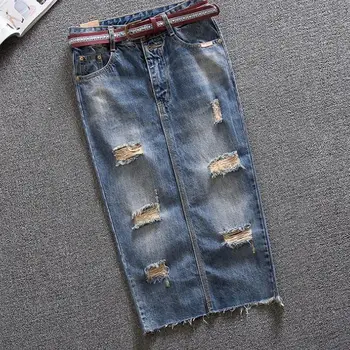 

plus size S-10XL!spring summer denim skirt women high waist hole package hip jeans pencil skirt