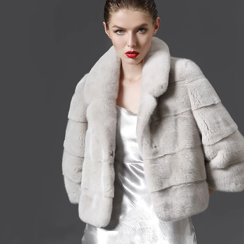 M Col Réel S Office D'hiver De Court camel Fansty Mandarin Manteau Mince Femmes Y Perte Pelt Lady Vison Clair Beige 2019 Plissée gris Fourrure Complet pqzrpR7n