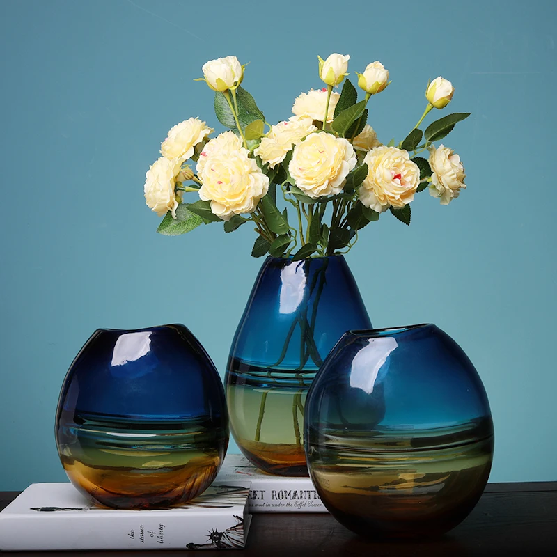 Креативная цветная стеклянная ваза в скандинавском стиле с градиентом, украшение для дома, гостиной, Цветочная композиция, ваза для свадебного украшения