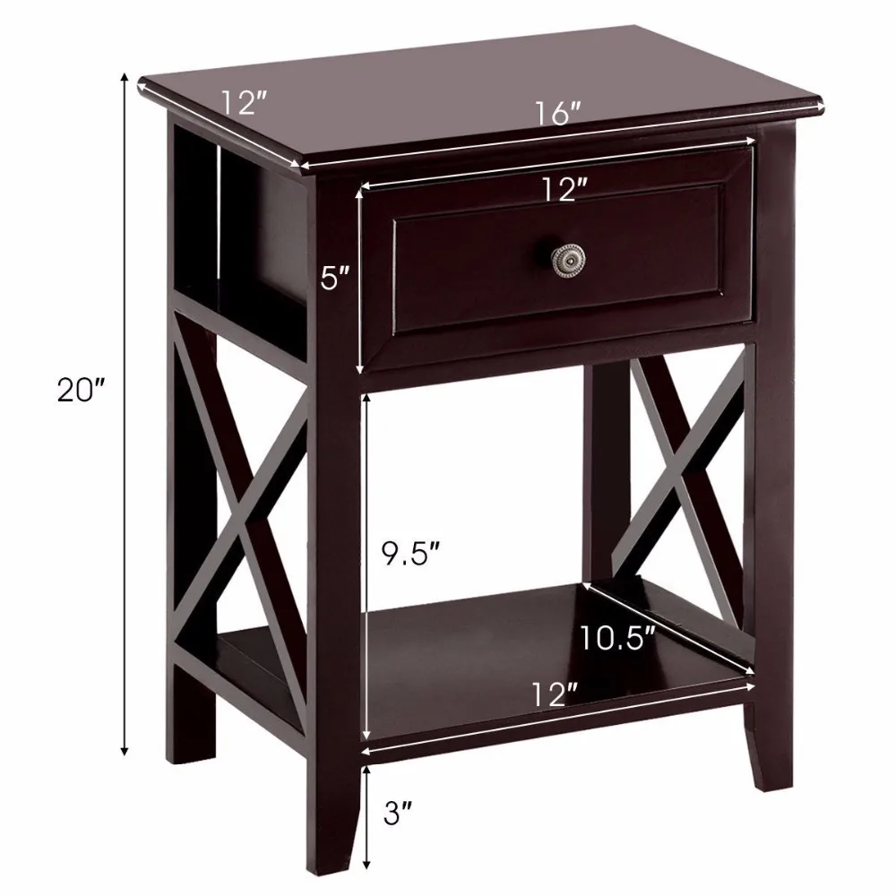 Giantex Nightstand End Bedside Table Drawer Storage Room Decor Bottom Shelf Home Furniture HW56019CF Giantex Nightstand End Bedside Table Drawer Storage Room Decor Bottom Shelf Home Furniture HW56019CF