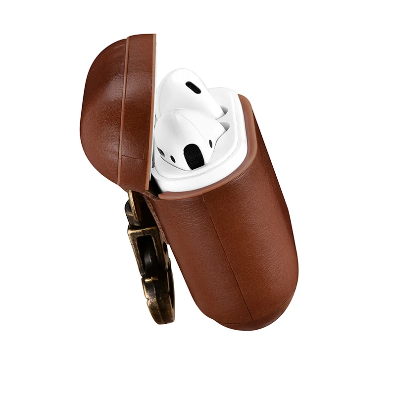 Роскошный Жесткий пластик + чехол из натуральной кожи для Apple Airpods с крючком