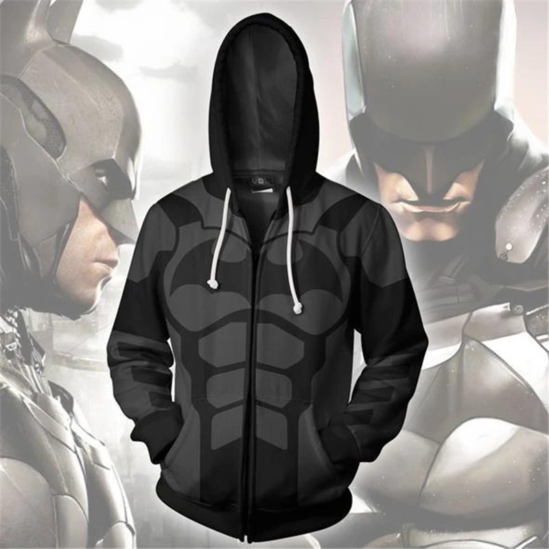 Осень-зима 3D принтом Темного рыцаря толстовки с Бэтменом толстовки Модные Косплэй куртка с застежкой-молнией и капюшоном, одежда