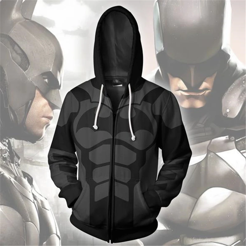 

2018 Autumn Winter 3D Print Dark Knight Batman Sweatshirts Hoodies Fashion Avengers Cosplay Zipper hooded Jacket clothing