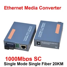1 Pair HTB-GS-03 A/B Gigabit Fiber Optical Media Converter 1000Mbps Single Mode Single Fiber SC Port 20KM External Power Supply