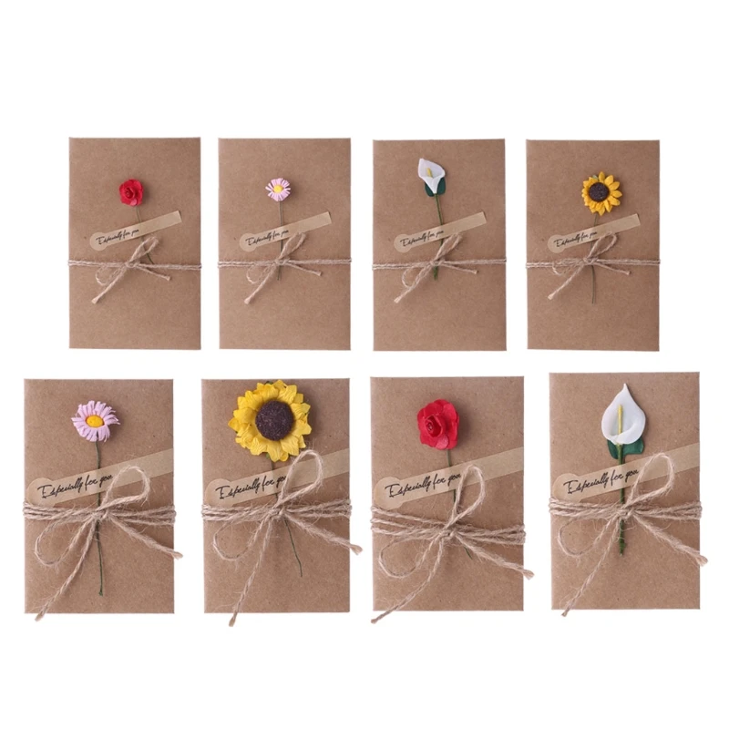 

Retro Kraft Paper Artificial Flower Greeting Card DIY Wish Invitation Envelope