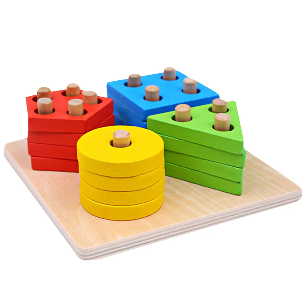 Wooden Geometric Stacker Column Shape Building Block Set Multicolor Kids Early Educational Toy Baby Assemblage Wooden Toys baby-building-blocks