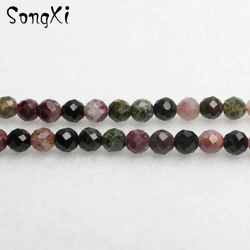 

Natural Faceted Colorful Tourmaline Stone Round Loose Beads For Jewelry Making DIY Bracelet Necklace Size 6mm 15'' Wholesale