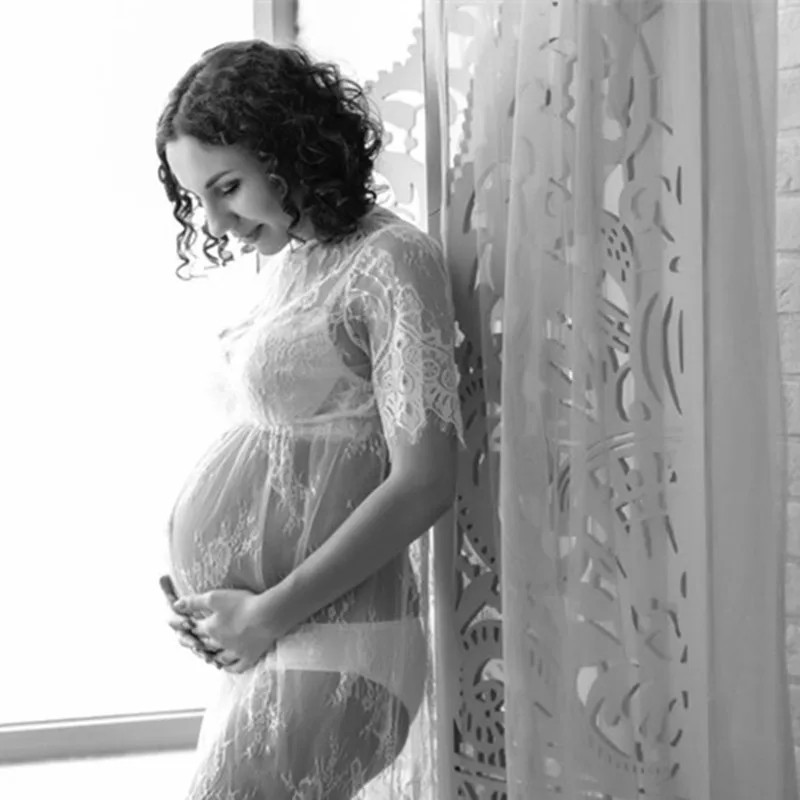 

Drop Shipping Maternity Photography Props Lace See Through Maternity Dress Fancy Studio Clothes Pregnancy Photography Props