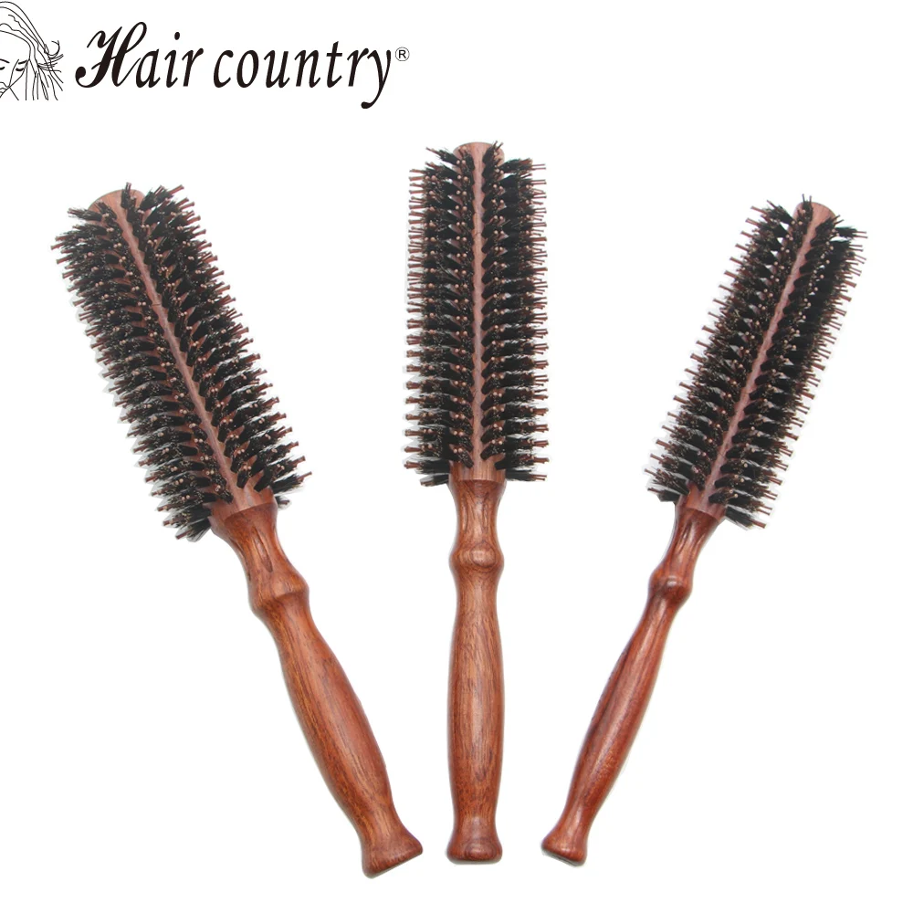 Roll Round Comb Brush Hair Care Tool Wood Handle Natural Bristle Curly Hair Brush Fluffy Comb