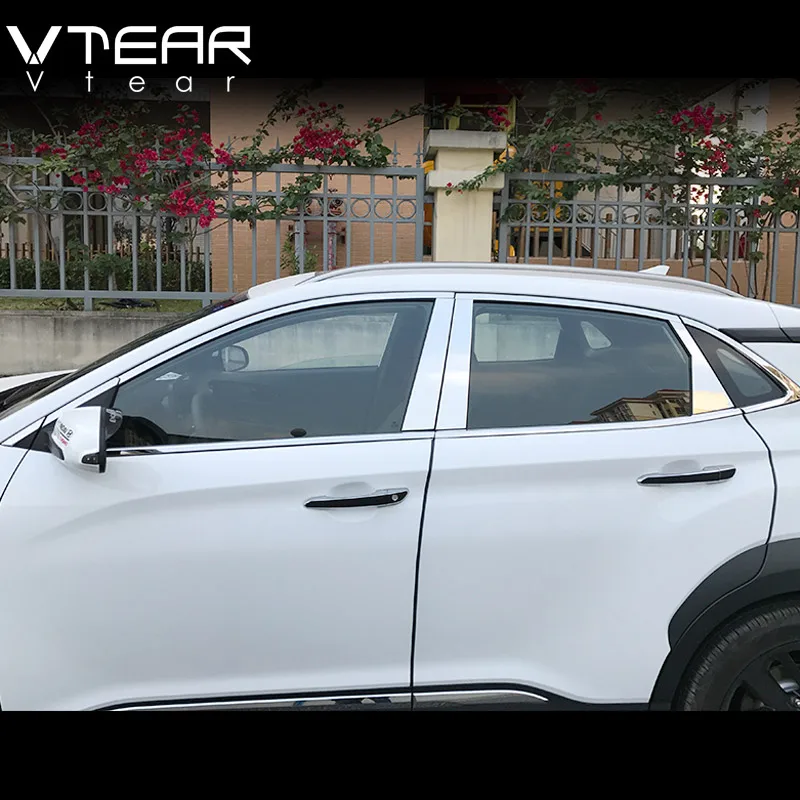 Vtear для hyundai Kona, автомобильные декоративные полосы для полного окна, покрытие из нержавеющей стали, внешние аксессуары, автомобильный Стайлинг