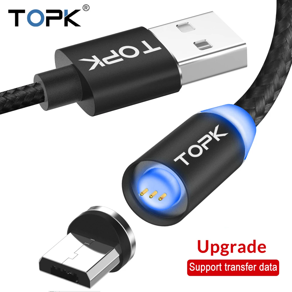 TOPK RLine3 LED المغناطيسي مايكرو كابل usb لسامسونج Xiaomi هواوي الروبوت الهواتف المحمولة سريع شحن مزامنة بيانات سلك Microusb سلك