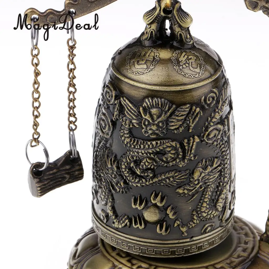 Chinese Vintage Bronze Dragon Carved Buddhist Bell Windchime Wind Chime Home Decoration Ornament - Peace and Meditated