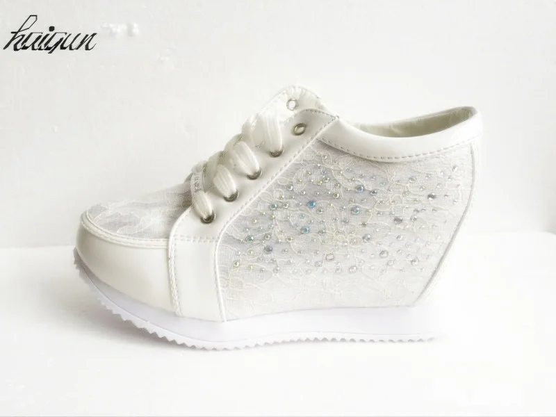 

8cm Black White Free Shipping Hidden Wedge Heels Fashion Women's Elevator Shoes Casual Shoes For Women wedge heel Rhinestone