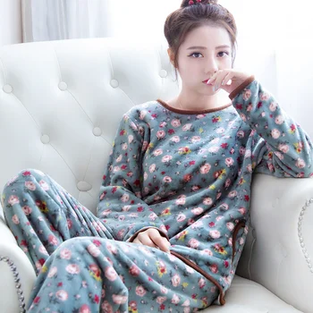 

Women Winter Pajamas Sets Thick Warm Coral Velvet Suit Flannel Long Sleeve Female Cartoon Animal Pants Sleepwear