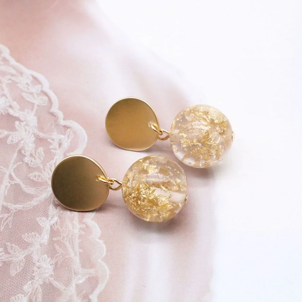 

Free Shipping Gold Silver Glitter Ball Resin Charm Clip Earring