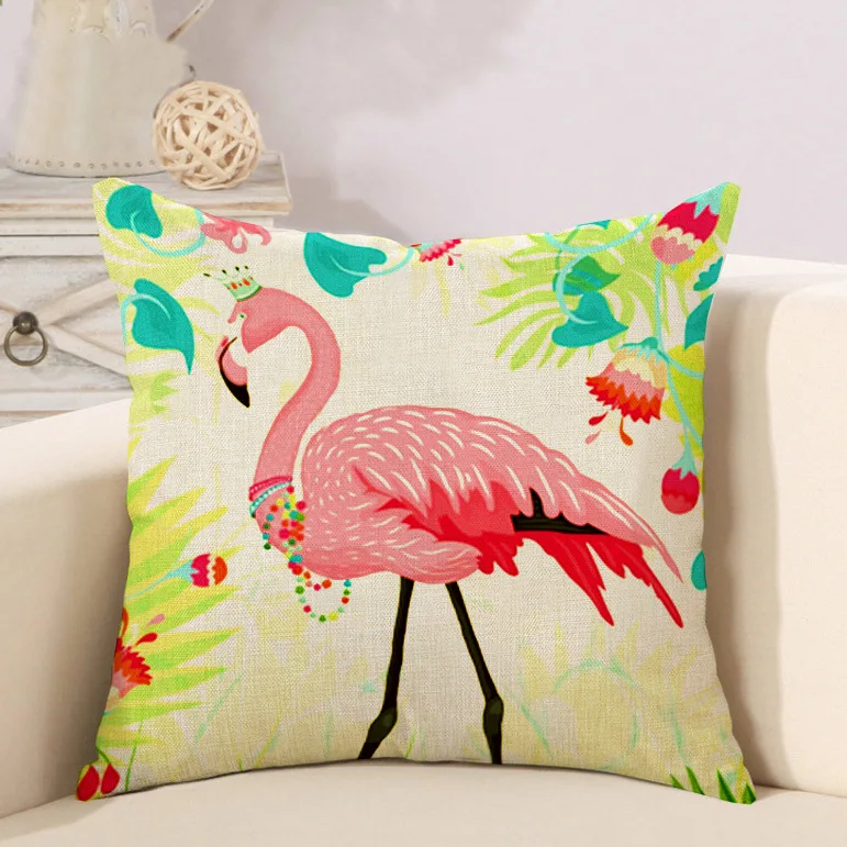 

Pillow Case Flamingos Leaves Pattern Pillowcase Cotton Linen Printed 18x18 Inches 45x45cm Geometry Euro Pillow Covers BZ81