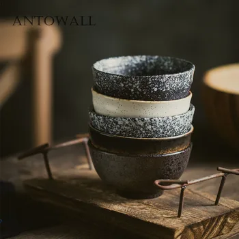 

ANTOWALL Japanese retro rice bowl home eating bowl ceramic soup bowl 4.5 inch Japanese restaurant dining tableware