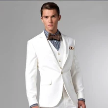 Костюм, изготовленный из белого пистолета, мужские костюмы на одной пуговице(пиджак+ брюки+ жилет+ галстук), смокинги высокого качества, строгие свадебные костюмы