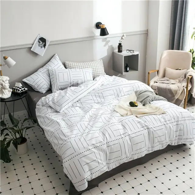 Plain Minimalist Bedding Set Tropical Leaves Geometric Heart Polka