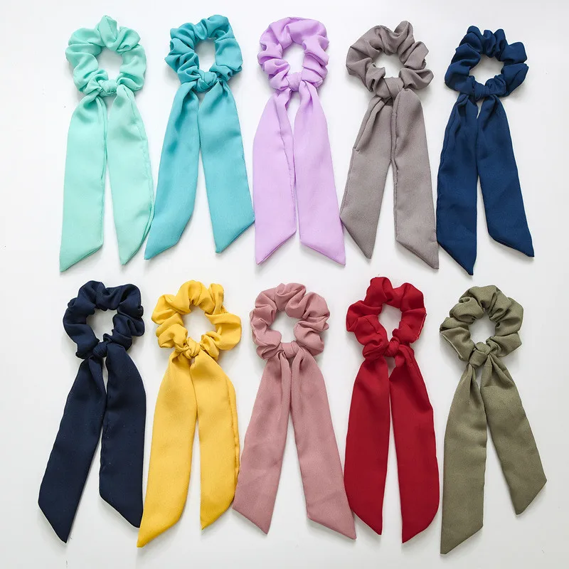 

Bow Streamers Hair Ring Fashion Ribbon Girl Hair Bands Scrunchies Horsetail Tie Solid Headwear Hair Accessories