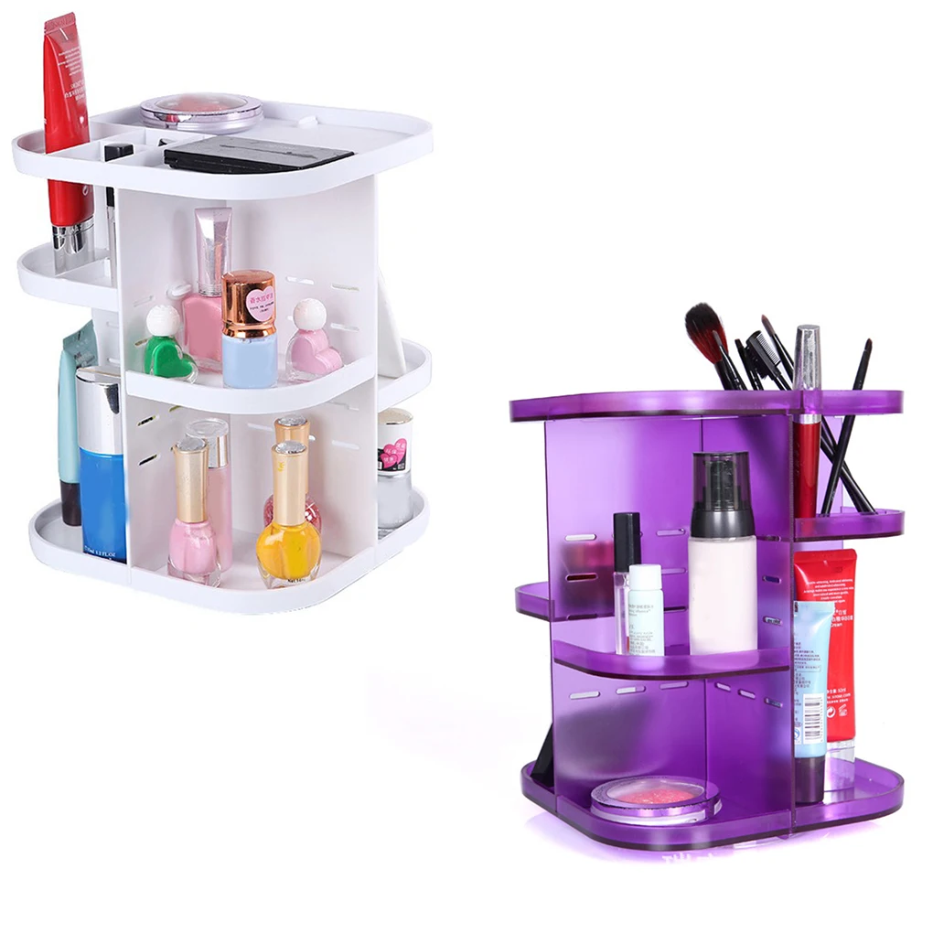 

1PC Portable Women 360-degree Plastic Rotation Jewelry Makeup Cosmetics Brush Display Holder Organizer Storage Box