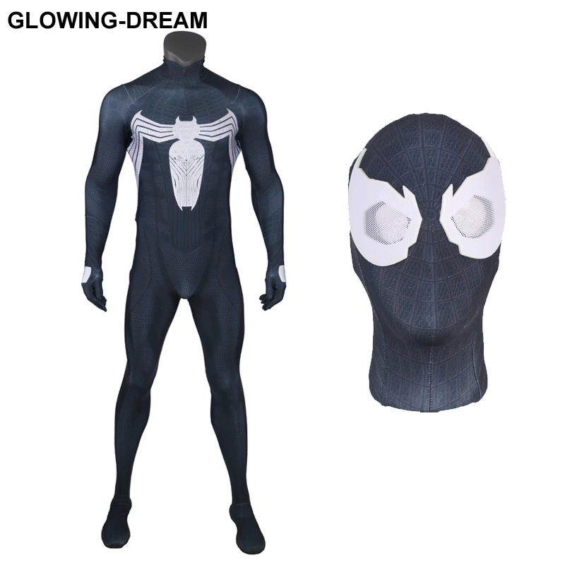 

High Quality Venom Cosplay Costume With U-zipper Black Spider Man Fullbody Suit For Halloween Party Venom Costume