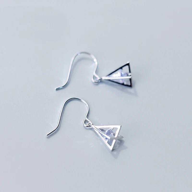 

MloveAcc 100% 925 Sterling Silver Three-dimensional Solid Triangle Drop Earrings with Clear CZ for Women Jewelry Brincos