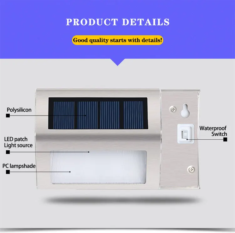 2 LED Solar Powered Wall Lamp Energy Saving LED Powered Wall Outdoor Garden Pathway Street Stairs Waterproof IP55 Security Light