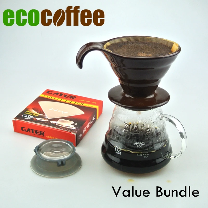 Керамический кофейный капельница Eco Coffee V60 + 580 мл сервер 102 фильтров|dripper coffee|filter