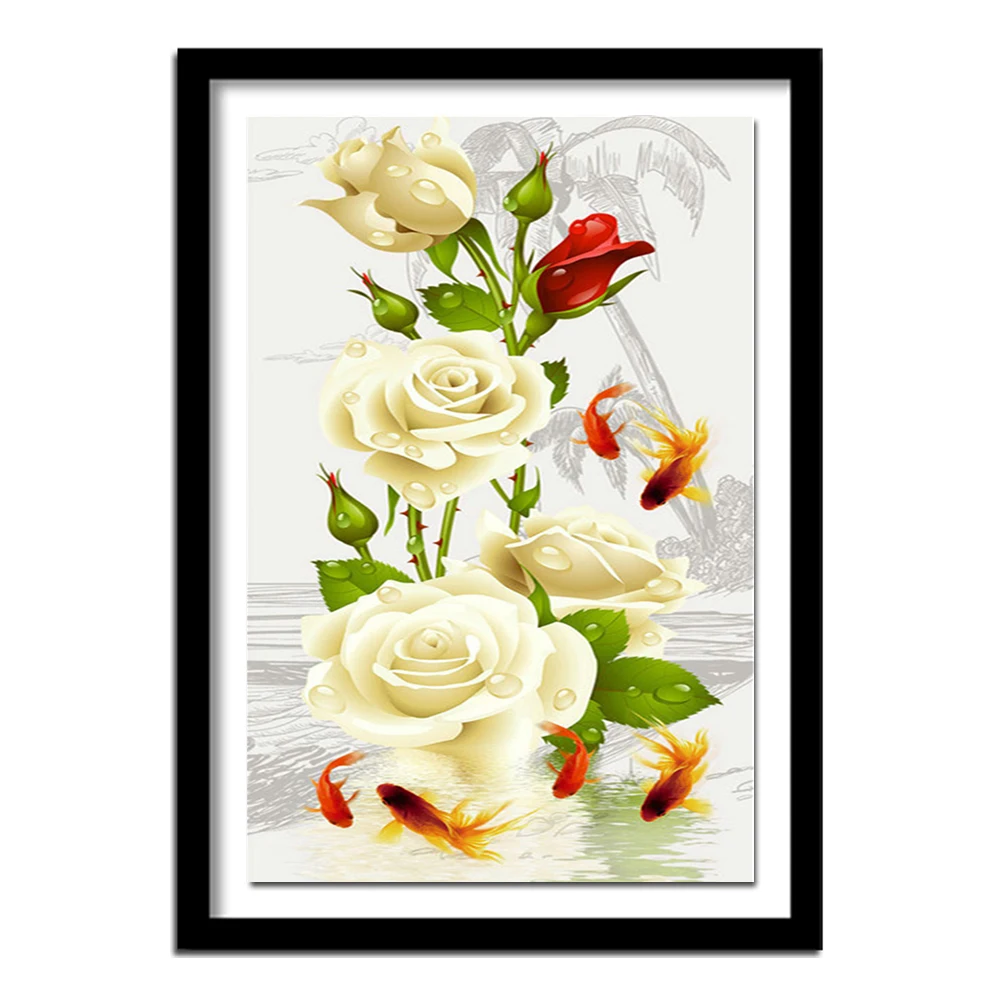 Golden panno,5D,diy diamond embroidery,Full,square,Diamond Painting,Cross Stitch,3D,diamond,,Needlwork,white rose