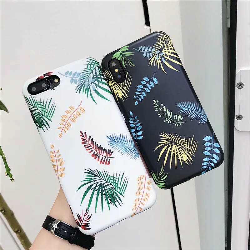 

For iPhone XSMax Case Silicone Green Leaves Phone Case for iPhone 7 Case TPU Soft Back Cover for iPhone X XS XR 6 7 8 Plus Cases